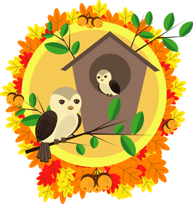 Colorful Autumn Birdhouse Haven PNG
