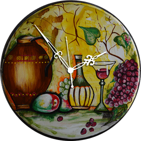 Artistic Still Life Clock with Grapes and Vessels PNG