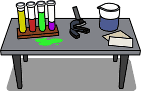 Office Desk with Science Experiment Setup PNG