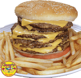 Ultimate Cheesy Stacked Burger Delight PNG