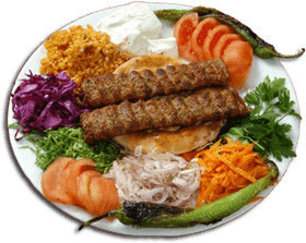 Savory Kebab Delight Platter with Fresh Sides PNG