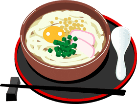 Delicious Udon Soup with Egg and Greens PNG
