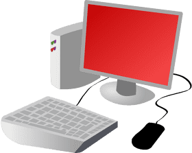Stylish Desktop Computer Setup with Red Screen PNG