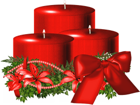 Festive Red Candle Display with Holiday Accents PNG