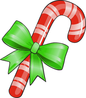 Festive Candy Cane with Green Bow PNG