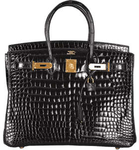 Luxurious Black Croc-Embossed Fashion Bag PNG