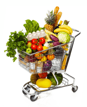 Vibrant Grocery Basket of Fresh Essentials PNG