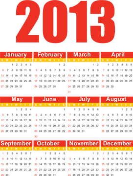 2013 Yearly Overview Calendar PNG
