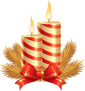 Festive Red Striped Candle Holder with Bow PNG