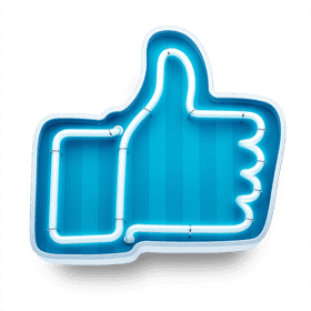 Bright Blue Neon Sign of Thumbs Up PNG