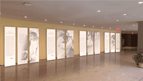 Modern Library Interior with Informative Displays PNG