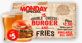 Monday Fast Food Feast Double Cheese Burger & Fries Special! PNG