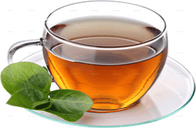 Elegant Glass Tea Cup with Fresh Leaves PNG