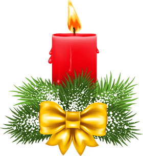 Festive Red Candle Holder with Pine and Bow PNG