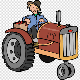 Happy Farmer Driving a Classic Farm Tractor PNG