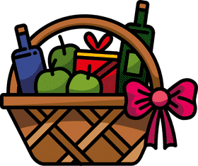 Colorful Laundry Basket with Gifts and Produce PNG