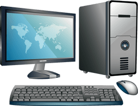 Essential Computer Part Monitor, Tower, Keyboard, and Mouse PNG