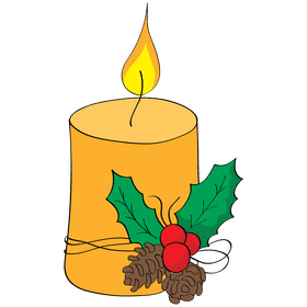 Festive Candle with Pine and Holly Decor PNG