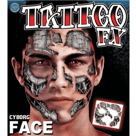 Cyborg Face Tattoo Transformation PNG