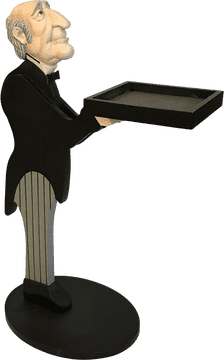 Elegant Waiter Figurine with Serving Tray PNG
