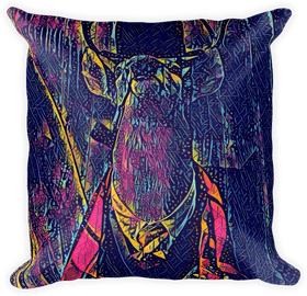 Vibrant Artistic Pillow Cushion with Deer Design PNG