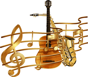 Elegant Musical Instrument Ensemble with Notes PNG
