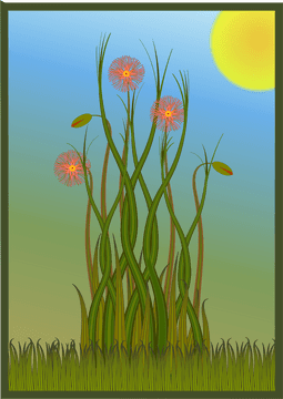 Whimsical Grass and Blossoms Under the Sun PNG