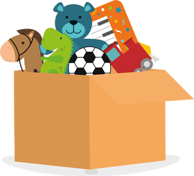 Colorful Treasures Inside a Cardboard Box PNG