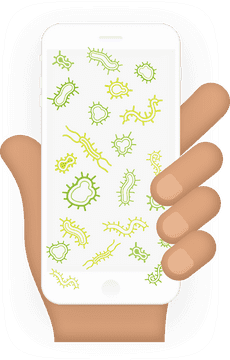 Colorful Bacteria Patterns on a Smartphone Screen PNG
