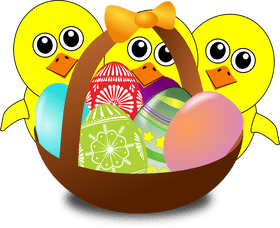 Easter Chicks and Colorful Egg Basket PNG