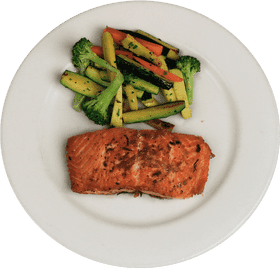 Delicious Grilled Salmon with Fresh Vegetable Medley Food PNG