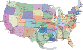 Colorful United States Map with Distance Indicators PNG
