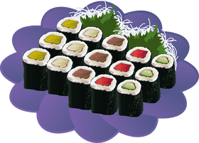 Sushi Delights A Colorful Culinary Journey PNG