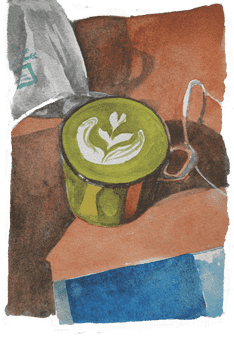 Elegant Latte Art in a Unique Green Cup PNG