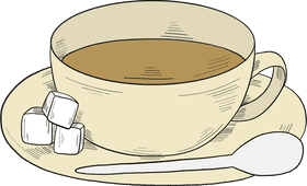 Classic Tea Cup with Sugar Cubes and Spoon PNG