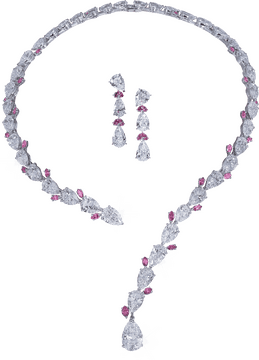 Elegant Diamond and Ruby Jewelry Set PNG