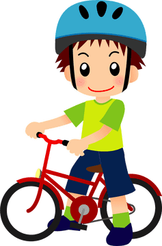 Happy Kid in a Bicycle Helmet Riding a Red Bike PNG