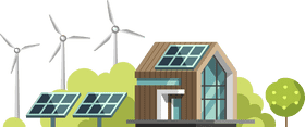 Sustainable Living with Wind Turbines and Solar Panels PNG