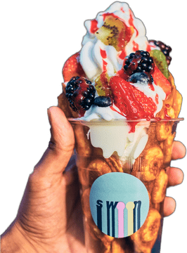 Ice Cream Delight with Fresh Fruit Toppings PNG