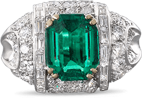 Elegant Emerald Gemstone Ring with Diamond Accents PNG