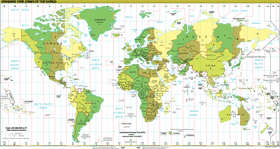 World Map of Standard Time Zones Across Continents PNG
