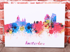 Vibrant Amsterdam City Skyline in Watercolor Splendor PNG