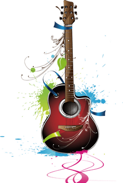 Vibrant Musical Instrument with Colorful Splashes PNG