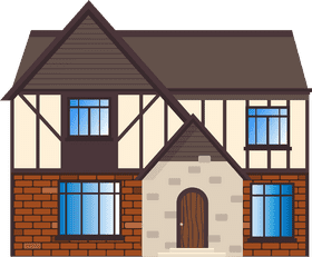 Charming Tudor-Style House with Stone Accents PNG