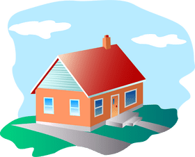 Charming Red Roof House in a Sunny Landscape PNG