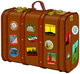 Colorful Luggage Suitcase of Travel Destinations PNG
