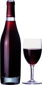 Elegant Red Wine Bottle and Glass Display PNG