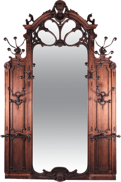 Ornate Mirror Frame with Decorative Carvings PNG