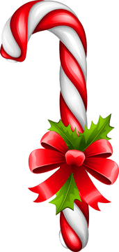 Festive Walking Cane with Bow and Holly PNG