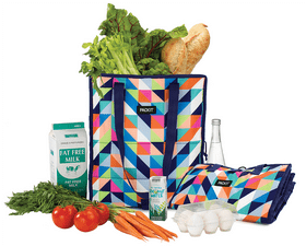 Colorful Grocery Tote with Fresh Produce Essentials PNG